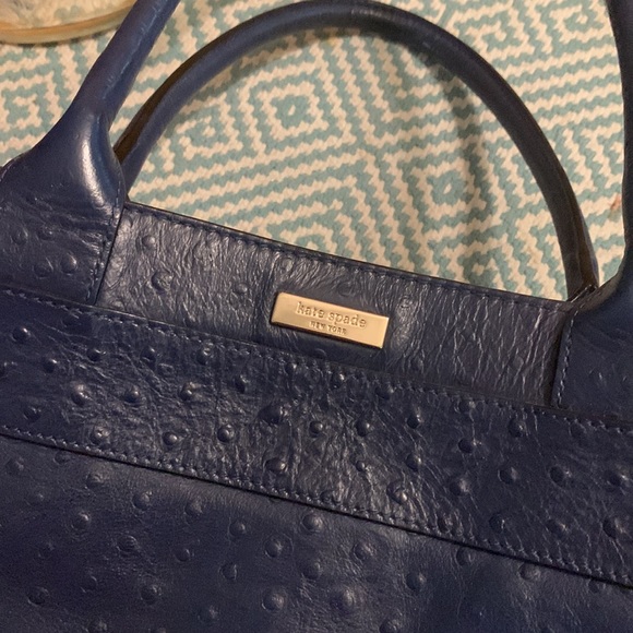 Kate Spade Bow Handbag + Large Ziparound Wallet Clutch Set Navy Ostrich - Picture 3 of 9